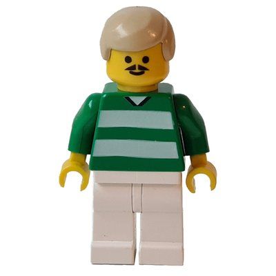 Figurine Soccer Player Green Torso, White Legs, Tan Hair, Mustache, #9 du set 3409