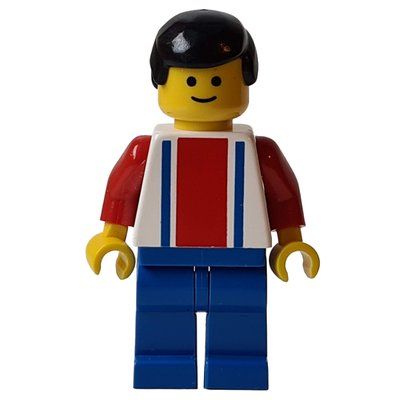 Figurine Soccer Player White Torso, Blue/Res Stripes, Blue Legs, Black Hair, #2 du set 3409