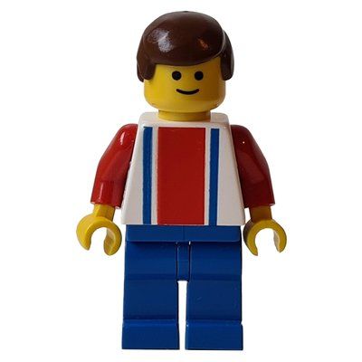 Figurine Soccer Player White Torso, Blue/Res Stripes, Blue Legs, Brown Hair, #7 du set 3409