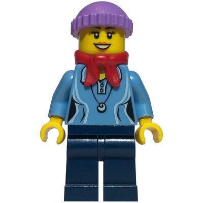 Figurine Woman, Medium Blue Polo Shirt with Necklace, Dark Blue Legs, Red Bandana Scarf, Medium Lavender Hat du set 40082