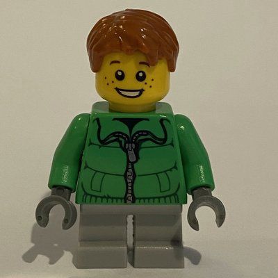 Figurine Boy, Green Jacket, Short Light Bluish Gray Legs, Dark Orange Hair du set 3300014