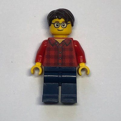 Minifigure Man, Red Flannel Shirt, Dark Blue Legs, Glasses del set 40292