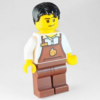 Figurine Barista, Man, White Shirt, Reddish Brown Apron, Black Hair du set 40262
