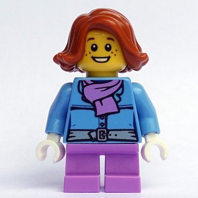 Figurine Girl, Medium Blue Jacket with Medium Lavender Scarf, Short Medium Lavender Legs, Dark Orange Hair du set 40262