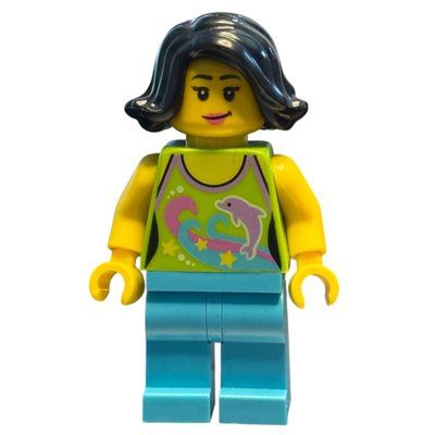 Figurine Woman, Lime Halter Top with Dolphins, Medium Azure Legs, Black Hair du set 40237