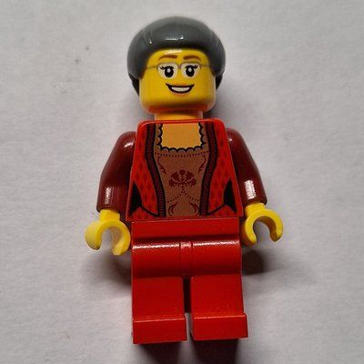 Figurine Woman, Red Cardigan, Red Legs, Dark Bluish Gray Hair, Glasses du set 40123