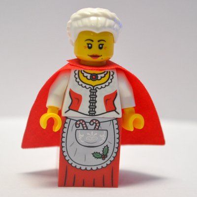 Figurine Mrs. Claus, White Corset with Red Sides, Apron with Candy Canes, Red Dress du set 10245