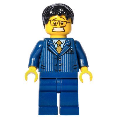 Figurine Man, Dark Blue Pinstripe Suit with Gold Tie, Black Hair, Glasses, 3626cpr0792 du set 7051