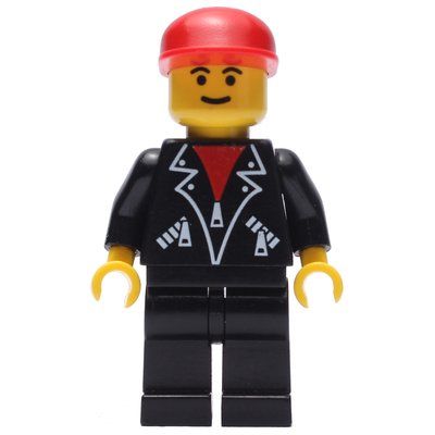 Figurine Man, Open Black Jacket over Red Shirt, Black Legs, Red Cap du set 3309