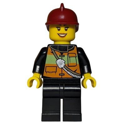 Figurine Firewoman, Safety Vest with Shoulder Straps, Red Helmet du set 60024