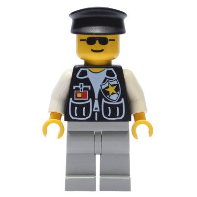 Minifigur Police - Black vest, Light Gray Legs, Black Hat aus Set 3314