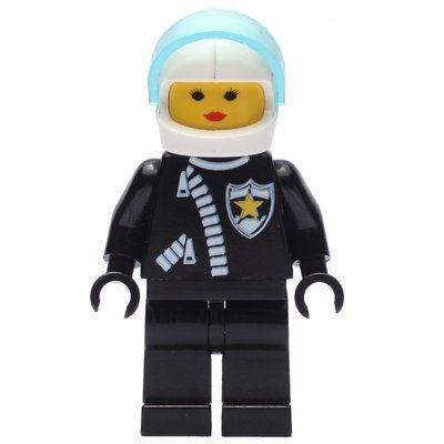 Minifigur Policewoman, Black Jacket with Zipper and Badge, White Helmet with Trans-Light Blue Visor aus Set 3314