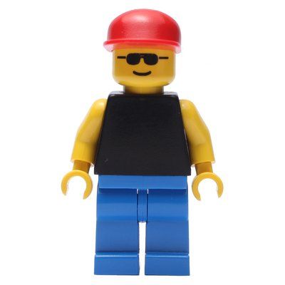 Minifiguur Man - Black Torso, Blue Legs, Red Cap uit set 3308