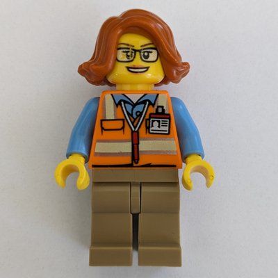 Figurine Woman, Orange Safety Vest, Dark Tan Legs, Glasses du set 60169