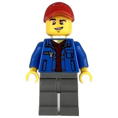 Figurine Man, Open Blue Jacket over Dark Red Shirt, Dark Bluish Gray Legs, Red Cap du set 60169