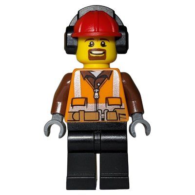 Figurine Man, Safety Vest with Belt, Black Legs, Red Hard Hat with Ear Defenders du set 60169