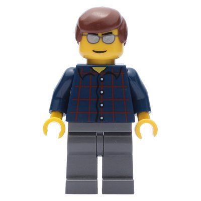 Minifigure Man, Dark Blue Plaid Shirt, Dark Bluish Gray Legs, Silver Sunglasses del set 7733