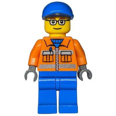 Figurine Ground Crew, Orange Jacket with Zipper and Reflective Stripes, Blue Legs, Blue Cap, Glasses du set 7734