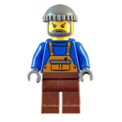 Figurine Man, Orange Overalls over Blue Sweater, Reddish Brown Legs, Dark Bluish Gray Hat, Beard du set 4210
