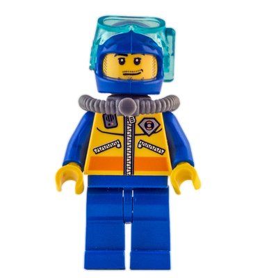 Figurine Coast Guard Diver, Blue Helmet, Airtank, Mask du set 4210