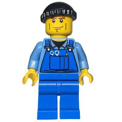 Figurine Man, Blue Overalls over Shirt, Blue Legs, Black Hat, Cheek Lines du set 7738