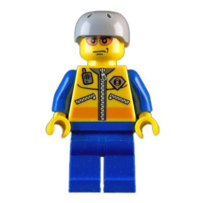Figurine Coast Guard, Yellow Jacket with Zipper, Radio and Badge, Light Bluish Gray Helmet, Orange Sunglasses du set 7738