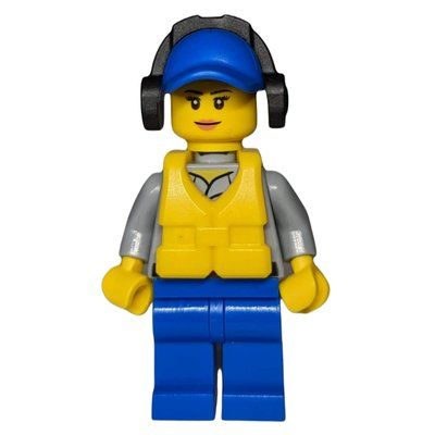 Minifigure Coast Guard, Light Bluish Gray Shirt with Badge, Blue Cap, Ear Defenders, Yellow Life Vest from set 60013