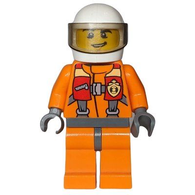 Minifigure Coast Guard, Orange Jumpsuit, White Helmet with Visor from set 60013