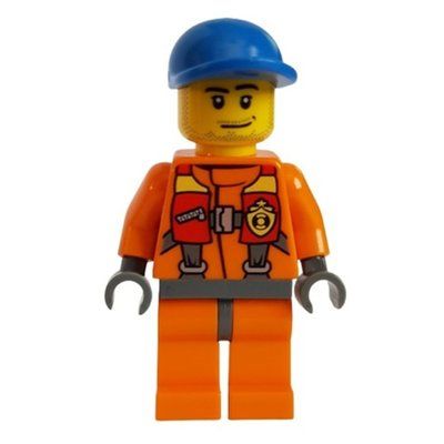 Minifiguur Coast Guard, Orange Jumpsuit, Blue Cap, Stubble uit set 60012