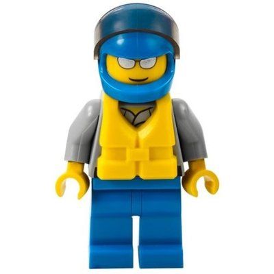 Figurine Coast Guard, Light Bluish Gray Shirt with Badge, Blue Helmet with Visor, Yellow Life Vest, Silver Sunglasses du set 60011