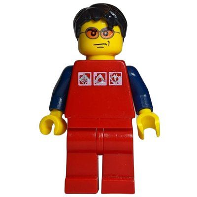 Figurine Man, Red Shirt with Dark Blue Arms, Red Legs, Black Hair, Orange Sunglasses du set 7739