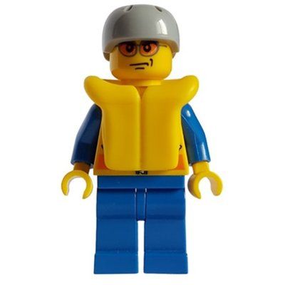 Figurine Coast Guard, Yellow Jacket with Zipper, Radio and Badge, Light Bluish Gray Helmet, Yellow Life Vest, Orange Sunglasses du set 7726