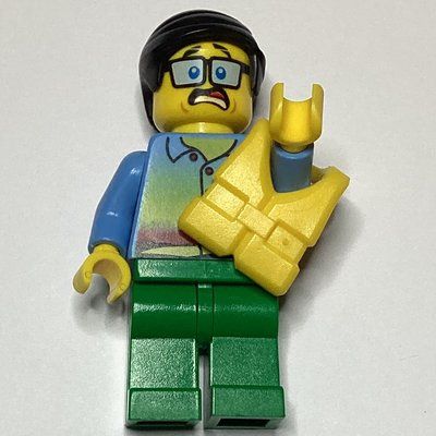 Figurine Man, Sunset Shirt with Palm Trees, Green Legs, Yellow Life Vest, Glasses du set 60167