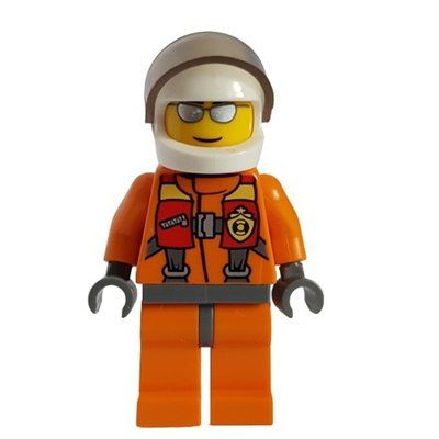 Figurine Coast Guard, Orange Jumpsuit, White Helmet with Visor, Silver Sunglasses du set 60015