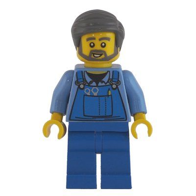 Figurine Man, Blue Overalls over Shirt, Blue Legs, Dark Bluish Gray Hair, Beard du set 60015