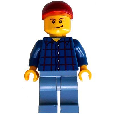 Figurine Man, Dark Blue Plaid Shirt, Sand Blue Legs, Dark Red Cap du set 60015