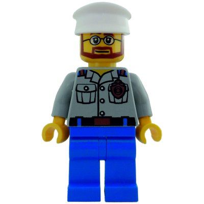 Minifigure Coast Guard Ship Captain, Light Bluish Gray Shirt with Badge, White Hat, Beard and Glasses del set 60014