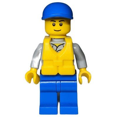 Minifigure Coast Guard, Light Bluish Gray Shirt with Badge, Blue Cap, Yellow Life Vest del set 60014