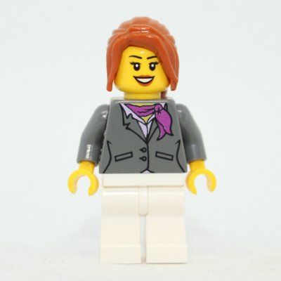 Minifigure Woman, Dark Bluish Gray Jacket with Magenta Scarf, White Legs, Dark Orange Hair del set 10249