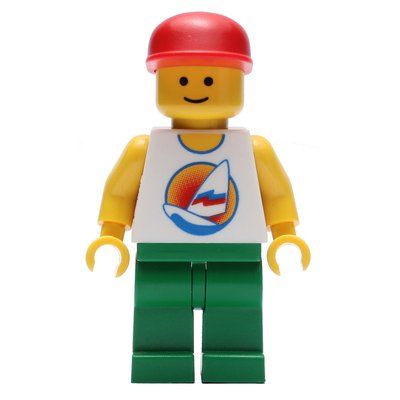 Figurine White Torso with Surfboard, Green Legs, Red Cap (3626b Head) du set 9632