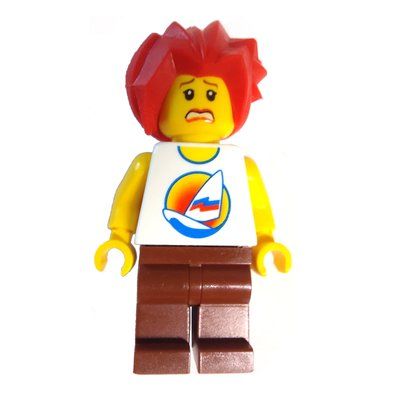 Figurine White Torso with Surfboard, Reddish Brown Legs, Red Hair du set 9585