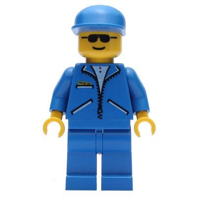 Minifigurka Man, Blue Jacket with Zipper, Blue Legs, Blue Cap, Sunglasses z zestawu 2148