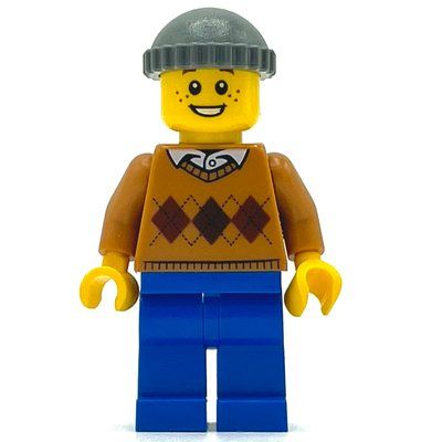 Minifiguur Man, Argyle Sweater, Blue Legs, Hat uit set 10263