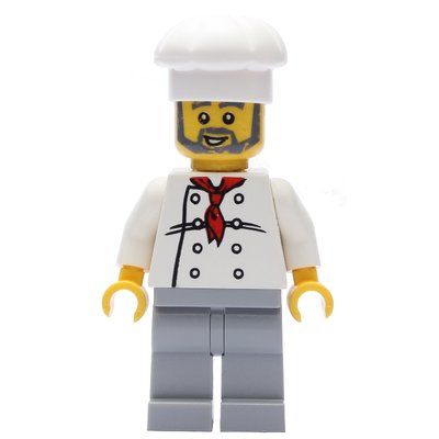 Minifigure Chef, Red Neckerchief, Light Bluish Gray Legs, Light Bluish Gray Beard del set 10216