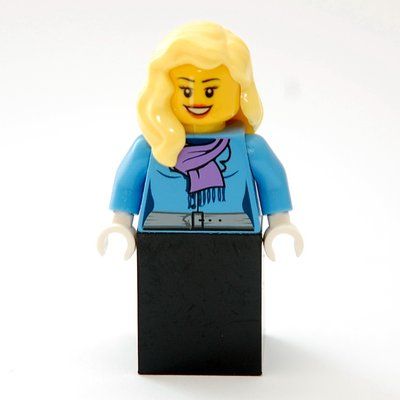 Minifigure Woman, Medium Blue Jacket with Medium Lavender Scarf, Black Skirt from set 10222