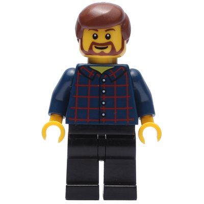 Minifigure Man, Dark Blue Plaid Shirt, Black Legs, Beard from set 10222