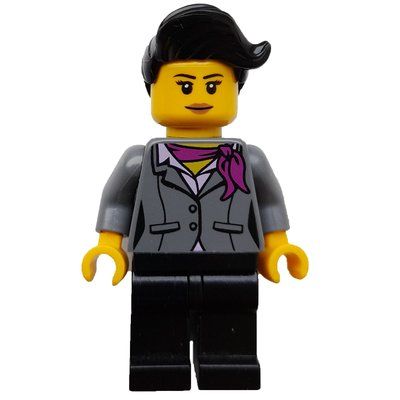 Minifiguur Woman, Dark Bluish Gray Jacket with Magenta Scarf, Black Legs uit set 10235
