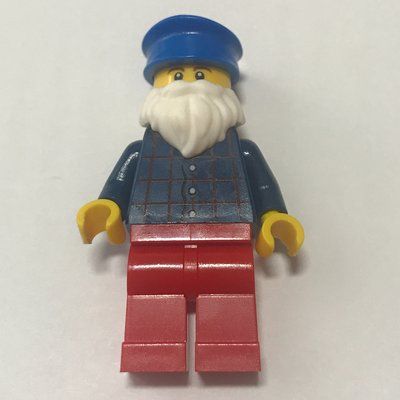 Minifiguur Man, Dark Blue Plaid Shirt, Red Legs, Blue Hat, White Beard uit set 10235
