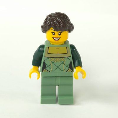 Minifiguur Woman, Sand Green Corset, Sand Green Legs, Dark Brown Hair uit set 10235