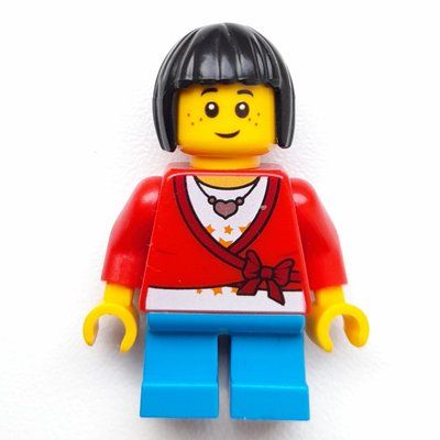 Minifiguur Girl, Cardigan Tied with Bow, Necklace, Short Dark Azure Legs uit set 10235